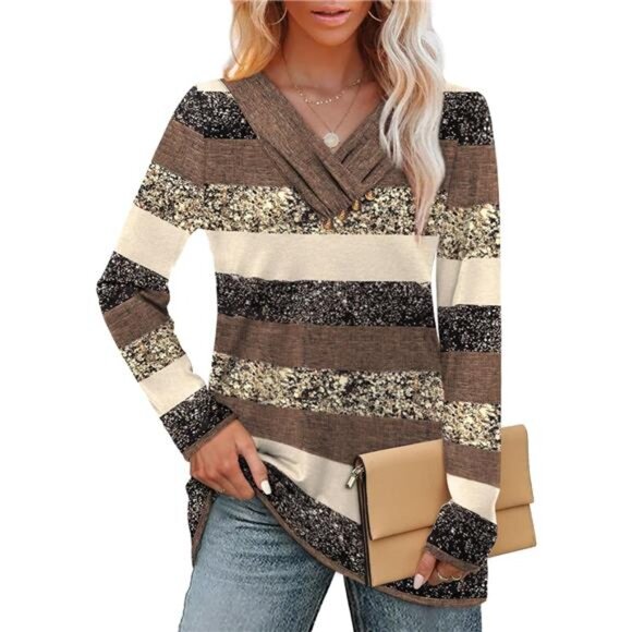 Long Sleeve Shirts for Women Fall Outfits V Neck T Shirts Button Down - Picture 2 of 6